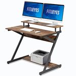 FITUEYES Computer Desk Workstation Adjustable Gaming-Desk Mobile Study Writing Desk with Monitor Shelf, Rustic Brown