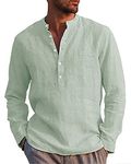 LVCBL Men Linen Shirts Long Sleeve Regular Fit Men Shirt Light Green XL