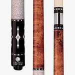 Lucasi Custom Walnut Birds-Eye Pool Cue with Imitation Mother of Pearl and White Diamond Inlays, 19-Ounce