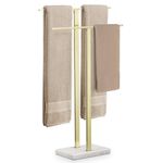 KES Standing Towel Rail with Marble Base, 2-Tier Towel Stand for Bathroom Floor, T-Shaped Towel Drying Rack Gold, SUS304 Stainless Steel, Brushed Brass Finish, BTH217-BZ