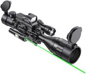 Qande 4-16x50AO Rifle Scope Red/Green Illuminated Reflex with Green Laser Sight 4 Holographic Reticle Red Dot for Rail Mount - 5 Brightness Modes Flashlight