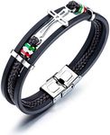 Thintom Mens Stainless Steel Genuine Leather Bracelets for Men Cool Spike Wrist Cuff Bracelets with Buckle Clasp Custom Engrave (Cross)