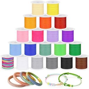 Swpeet 20Pcs Multicolor 20m Nylon String Kit, Nylon Beading Thread Chinese Knotting Nylon Cord for Braided Bracelets, Beading, Necklaces, Macrame Craft, Wind Chime, Jewelry Making