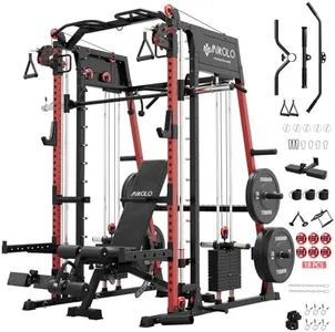 Mikolo Smith Machine, 2200lbs Squat Rack with LAT-Pull Down System & Cable Crossover Machine, Power Rack and Packages (RPRO230HPHGP with Weight Stack)