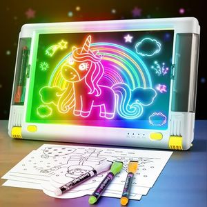 Rechargeable LED Drawing Board, 15 Inch Lumiboard 9-Color Light Modes Neon Art Light Up Writing Tablet Tracing Pad for Kids, Sketching Gift Toy for Teens, 5 Markers, 10 Tracing Sheets