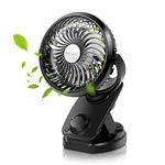 ELZO USB Desk Fan, 5000mAh Mini Clip Fan, Auto Oscillating, 360° Rotation Rechargeable Stepless Speed, Super Quiet Portable Fan for Office Stroller Car Camping Travel, Black