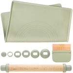 Chef's Path Baking Essentials Set - Adjustable Rolling Pin with 4 Thickness Rings, Reversible Baking Mat, 2-in-1 Silicone Dough Scraper & Wooden Dough Cutter - Food-Safe Baking Tools, Sage Green