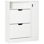 HOMCOM Modern Shoe Cabinet, 12 Pairs Shoe Storage Cabinet with 2 Flip Drawers, Open Shelf and Compartment for Umbrella, Hallway Entryway, White