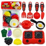 Kitchen Play Set Toys for Kids - 14 Pcs Cooking Toys Play Set, Pretend Play Set Toys, Role Play Toys for Girls, Cooking Set with Utensils, Play Food, Vegetables, Fruits Toys for Kids