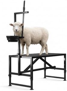 Garvee Heavy Duty 600LBS Goat Stand with Feed Bin, 47 Inch Goat Milking Stand Adjustable Headpiece & Legs, Livestock Table for Grooming, Shearing, Physical Examination, Black