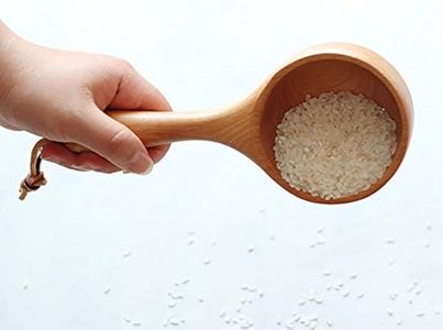 Renococo Wooden Spoon,Bath Salt Scoop with Hanging Rope,Wooden Kitchen Scoop,Rice Spoon,Soup Scoop,8 Inch Wood Water Spoon,Round Serving Soup Tablespoon,Honey Coffee Spoon,Canisters Flour Ladles