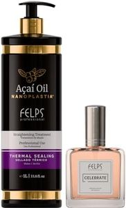 Kit Felps Professional Acai Oil Nanoplastia Hair Straightening Treatment Kit, 33.8 fl oz Thermal Sealing System with Celebrate Hair Perfume, 25mL Blueberry Fragrance