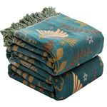 STASOPTK Bird and Floral Throw Blankets for Bed,Reversible Boho Quilt,Farmhouse Cotton Throw for Armchair,Sofa,Couch,Travel,Picnics 90"x 98",Green/Beige