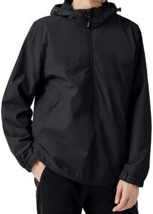 EIGIOO Men's Hooded Windbreaker Jacket Lightweight Waterproof for Hiking Black L
