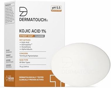 DERMATOUCH Kojic Acid 1% Soap with Glutathione & Alpha Arbutin |For Tan, Brightening, Dark Spots & Pigmentation | pH 5.5 Balanced Syndet Bar | Dermatologist Tested | For Men & Women | 75g