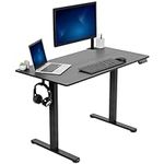 VIVO Electric Height Adjustable 112 x 61 cm Stand Up Desk, Standing Workstation with Memory Controller, Black Top, Black Frame, DESK-E144B