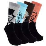 HSELL Mens Funny US Presidents Patterned Dress Socks Unisex Fun Novelty Lincoln/Abraham Lincoln/John F. Kennedy(JFK)/Thomas Jefferson/George Washington Art Sock Fancy Gifts for Men Women 4-Pack