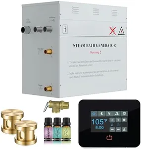 SaunaSpa Builders Series 10.5kW Steam Bath Generator with Quickstart Continuous Steam, Black Digital Touch Pad, Built-in Auto-Drain, and Aroma Steamhead in Gold Finish