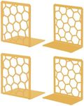 Premium Geometric Gold Honeycomb Bookends for Shelves, Metal Book Ends for Office, L-Shaped Book Stopper, Rustproof Bookends Decorative Unique for Home, 6.25 (L) x 6 (W) inches, 2 Pair - Geomod