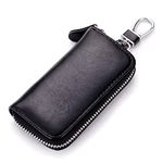 AUTOFRILL PU Leather Key Case Pouch Wallet Key Chain Key Holder Ring with 6 Key Hooks,1 IC Key Ring with Zipper Closure (Black)