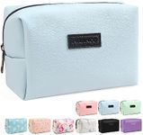 MAANGE Small Makeup Bag for Purse, Travel Cosmetic Bag Makeup Pouch PU Leather Portable Versatile Zipper Pouch for Women (Blue)