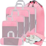 BESBESME 7PCS Compression Packing Cubes for Suitcase Luggage Packing Organizers Set with Mesh Expandable Lightweight Organiser Bag Set for Travel or Home Storage Pink