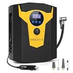 MSSAYA Car Tyre Inflator Air Compressor, 150 PSI Digital Car Tyre Pump - 12V DC Electric Car Pumps for Tyres with Auto Shutoff - Car Accessory with LED Light, 3 Nozzles for Car, Bike, Motorcycle, Ball