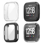 【4 Pack】 Case compatible with Fitbit Versa Screen Protector/Special Edition, (NOT for Versa 2/Versa Lite) Soft All-Around Cover Anti-Scratch Bumper Protective Cover (Black+Clear+Black+Clear)