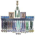 MedalAwardsRack Premier Medal Hanger Display Rack and Trophy Shelf for Gymnastics, Soccer, Basketball, Football, and More – Black, 4 ft