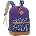 Leaper Mermaid Canvas Backpack School Backpack Casual Shoulder Bag Satchel Daypack Purple