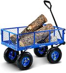 Landworks Lawn & Garden Utility Cart/Beach Wagon, All Terrain, w/Heavy Duty Removable Side Meshes, 400 lbs Cap, Blue