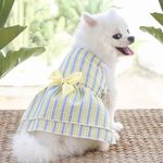 KUTKUT Stripe Dress For Small Breed Dog Cat Girl Puppy Clothes Female Princess Tutu Skirt Summer Shirt For Shihtzu, Bichon, Papilloncat Pet Apparel Outfits (Size: L, Chest: 45Cm, Length: 35Cm, Yellow)