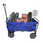 LIVINGbasics Collapsible Folding Wagon Beach Outdoor Wagon Utility Garden Shopping Cart, Blue