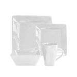 American Atelier Kingsley Casual Square Dinnerware Set – 16-Piece Stoneware Party Collection w/ 4 Dinner Salad Plates, 4 Bowls & 4 Mugs – Unique Gift Idea, White-16