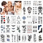 Konsait Temporary Tattoos for Adult Men Women Kids(30 Sheets), Waterproof Black Tiny Temporary Tattoo Fake Tattoos Body Art Sticker Hand Neck Wrist Cover Up Set