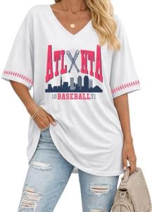 QIXYN Baseball Shirts for Women Striped Baseball Shirt Oversized V Neck Jersey Casual Game Day Fan Gifts for Sport Lovers White