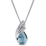 Miore 9 kt 375 white gold necklace for women- pendant 0.55 ct blue topaz gemstone birthstone and 0.03 ct brilliant diamonds- 45 cm 925 sterling silver curb chain- gift box included