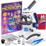 AmScope M162C-2L-WM-SP14 40X-1000X Dual Light Glass Lens Metal Frame Student Microscope with Slides, Tools and Book