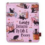 Cat Books Coffee Book Sleeves Protector, Cats Book Sleeve with Zipper, 11x8.5 Inch, Washable Fabric Book Covers for Book Lovers (Easily Distracted by Cats and Books)