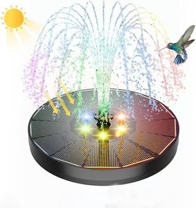 Solar Fountain Water Pump with 7 Color LED Lights, Upgrade 3W Solar Water Fountain with 1500mAh Battery and 7 Nozzles, Floating Solar Powered Water Fountain Pump for Bird Baths,Ponds,Patios,and Pools