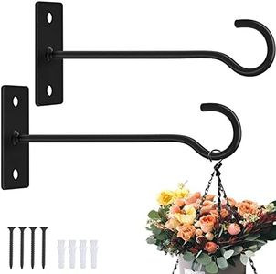 QTJUST Plant Hooks 2Pack Hanging Plant Bracket 6inch Metal Plant Hanger Decorative Plant Hook for Bird Feeders, Planters, Lanterns, Wind Chimes, Home Decor Indoor Outdoor (Black)