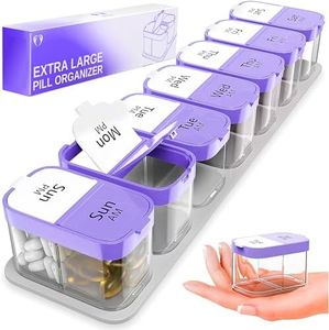 Extra Large Pill Organizer 2 Times A Day - Big Pill Box 7 Day Am Pm - XL Weekly Vitamin Holder Jumbo Medicine Container for Supplement XXL Daily Pill Case with Huge Oversized Compartments Purple/white