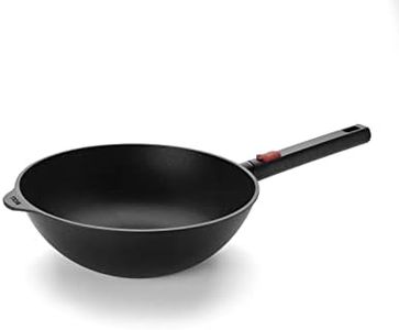 Woll Diamond Logic XR Wok and Mixing Pan Inductive Diameter 24 cm Height 9 cm with Removable Handle Suitable for All Hobs Cast Aluminium Non-Stick Coating Oven-Proof Black