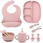 Skylarq Silicone Baby Feeding Set - Suction Plate Baby, Suction Bowl, Baby Bib, Toddler Sippy Cup & 3 Spoons 3 Forks Set - Baby Led Weaning Supplies, 100% BPA Free, Silicone Baby Plates and Bowls Set