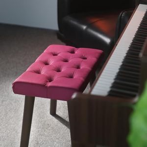 AKLOT Velvet Upholstered Piano Bench: Rubberwood Legs with 300-Pound Load Capacity, Ergonomically Set Seat Height, Easy Assembly, Purpose Keyboard Stool for Vanity, Bedroom and Living Room (Wine Red)