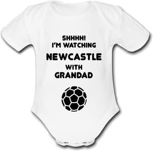 Psychobaby NEWCASTLE Shhhh! I'm watching with Daddy Mummy Grandad Unique Football Babygrow Cute Personalised Funny Baby Vest Grow Boys Girls Unisex Gift Babygrow Bodysuit UNITED UTD, GRANDAD, 9-12