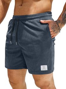 JMIERR Men's Shorts Corduroy Textured Casual Lightweight Drawstring Basketball Shorts Sports Wear 5 Inch US 44 (4X-Large) C Navy Blue