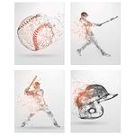 Baseball Wall Art Prints,Set of 4 (8x10) Unframed Baseball Posters,Baseball Room Decor For Men Kids Teenagers,Baseball Poster Set For Bedroom Man Cave,Baseball Boys Bedroom Decor,Geometric