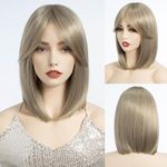 DÉBUT Straight Bob Hair Honey Blond Wig with Fringe for Women Heat Resistant Synthetic Glueless Lace wigs With Bangs for Daily Party Cosplay Wear（10 inches, FCYAN6）