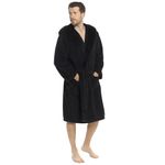 GM Apparel Dressing Gowns for Men - Fleece Gown Sherpa Hooded Bathrobe - Black Grey Robes Bath Robe for Mens (L, Black)